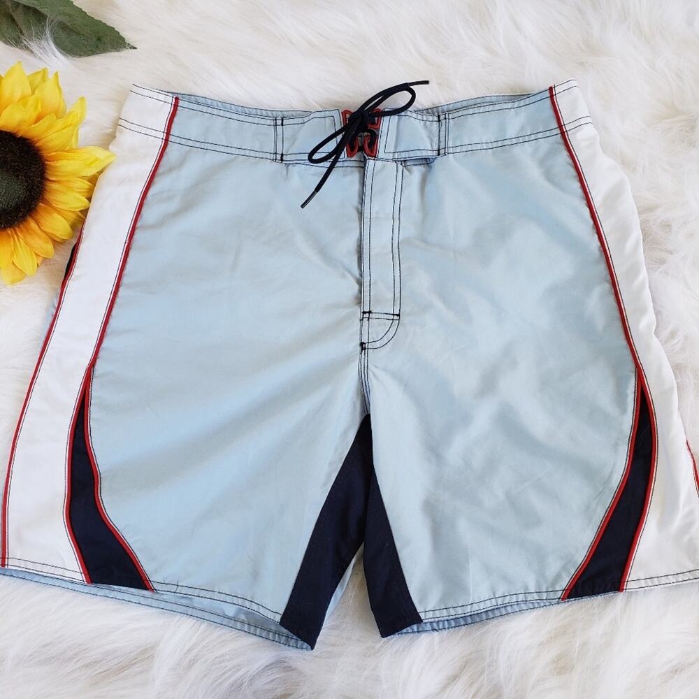 Vintage‎ big block logo Tommy Hilfiger mesh lined swim shorts men's size large
